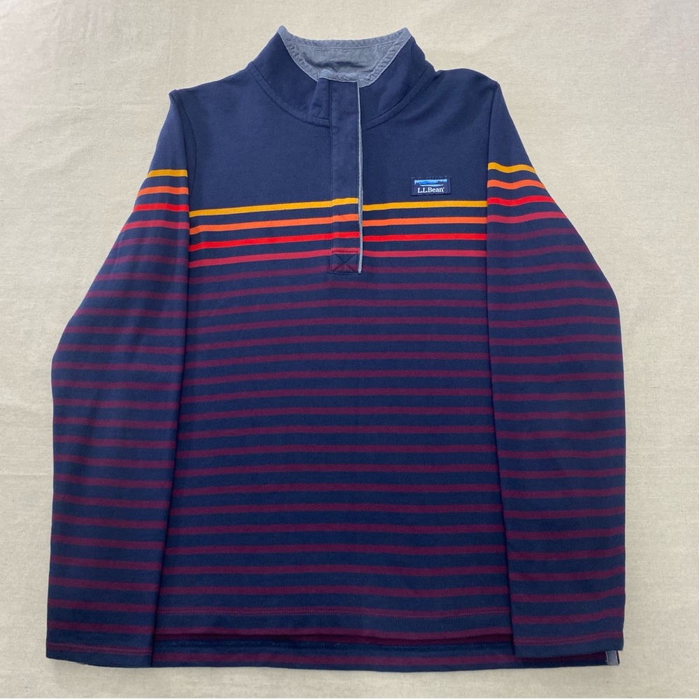 LL Bean Soft Cotton Rugby Striped Henley Sweater 501241 Women's Medium EUC